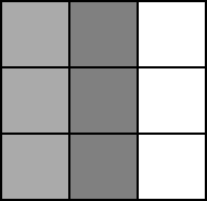 A 3x3 image - there is a light grey vertical line in the first column, and a dark grey in the second column