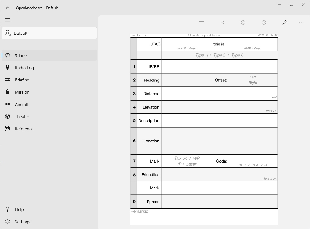 a 9-line form in an Endless Notebook tab